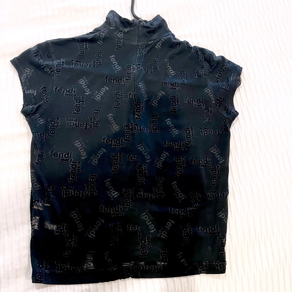 Fendi Jeans Black and Sheer Short Sleeve Women's Tee  FENDI Logo Print Size 40